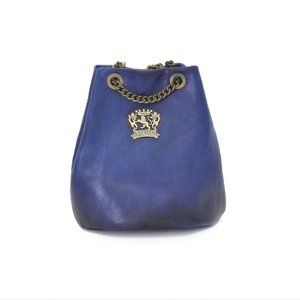 New Pratesi Pienza Small Bucket Cross-body Bag Italian Leather Navy Blue
